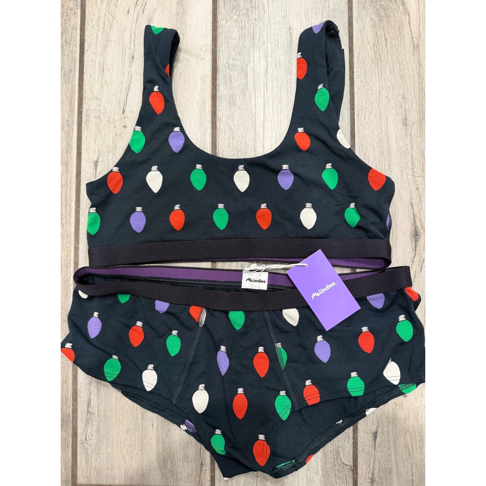 MeUndies Holiday Christmas Light Bulb Bralette and Underwear Set Medium NWT